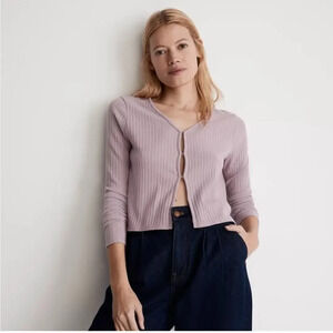 MADEWELL Ribbed Crop Cardigan‎ in Provence Grape size XS